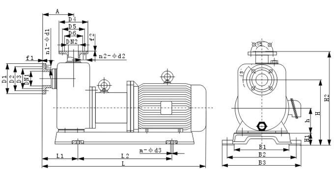 ZCQ自吸式磁力泵的安装尺寸图